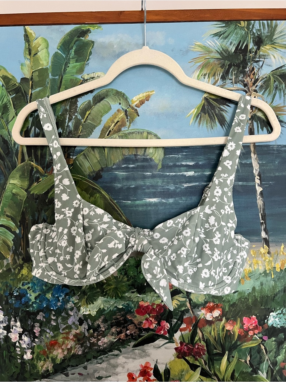 Abercrombie Floral Tie-Front Swim Top in Sage Green